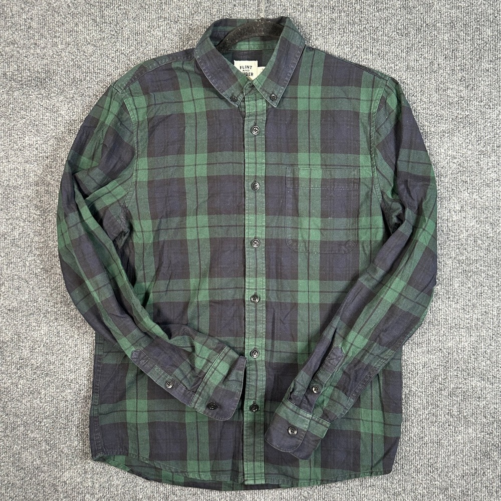 Flint and Tinder Men's Plaid Button Down Shirt Green Navy Blue Size Small